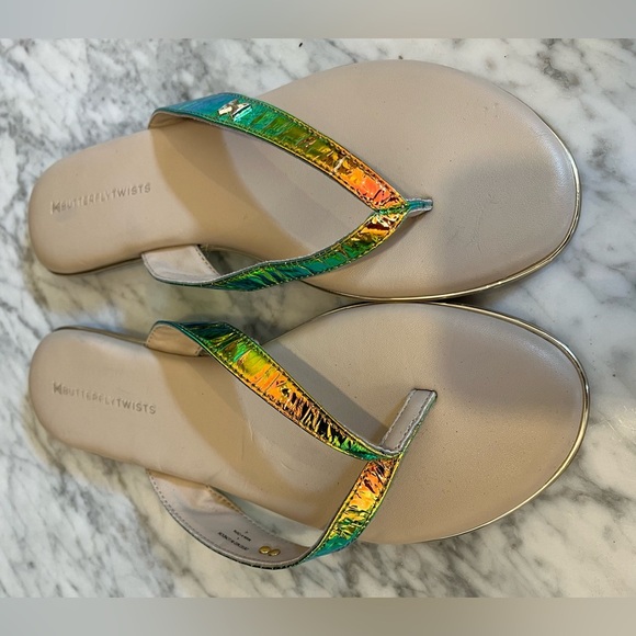 Butterflytwists flip flops, metallic rainbow and cream upper, Size 7 - Picture 1 of 6